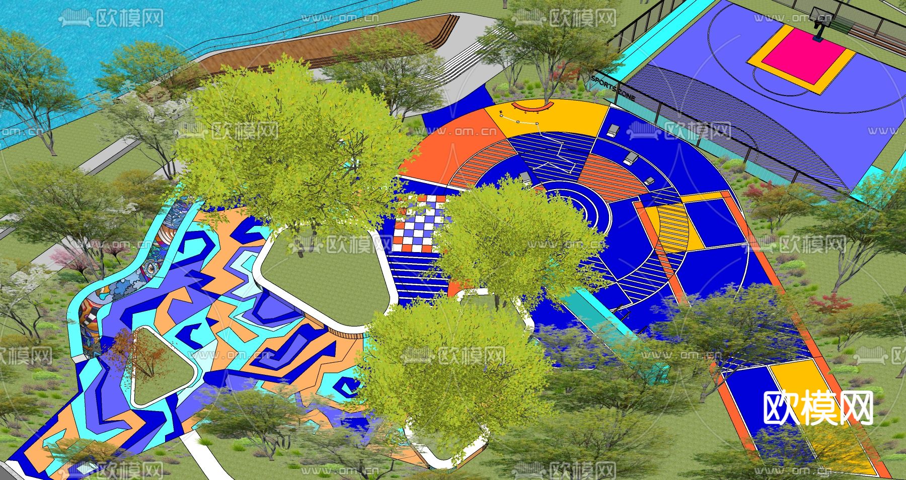 现代儿童游乐公园su模型下载（渲染图3）