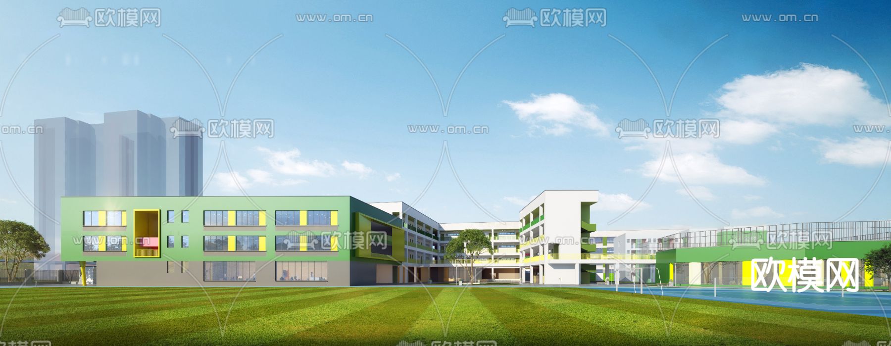 现代学校教学楼外观3d模型