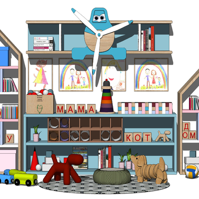  现代儿童书柜su模型 