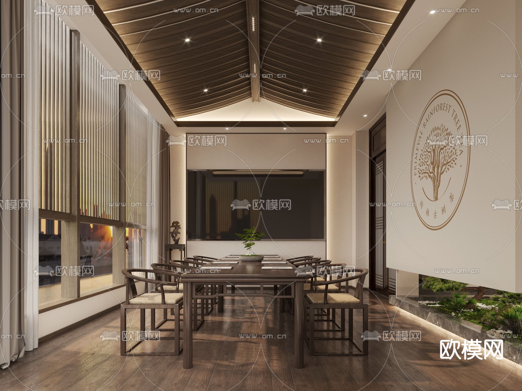 新中式茶馆茶室3d模型下载（渲染图1）