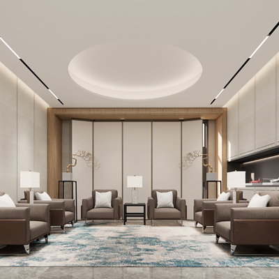  新中式贵宾接待室su模型 