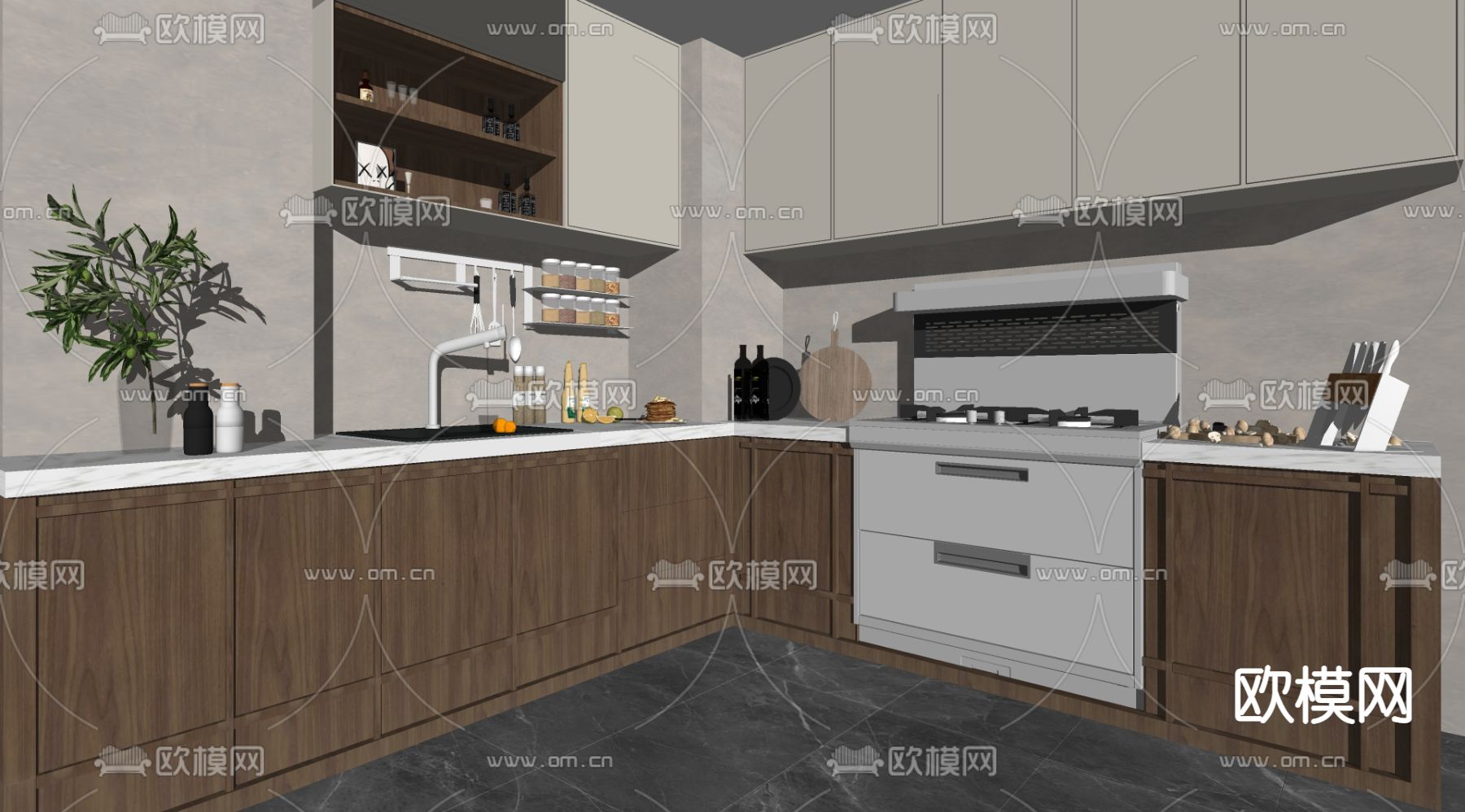 侘寂厨房su模型下载（渲染图2）