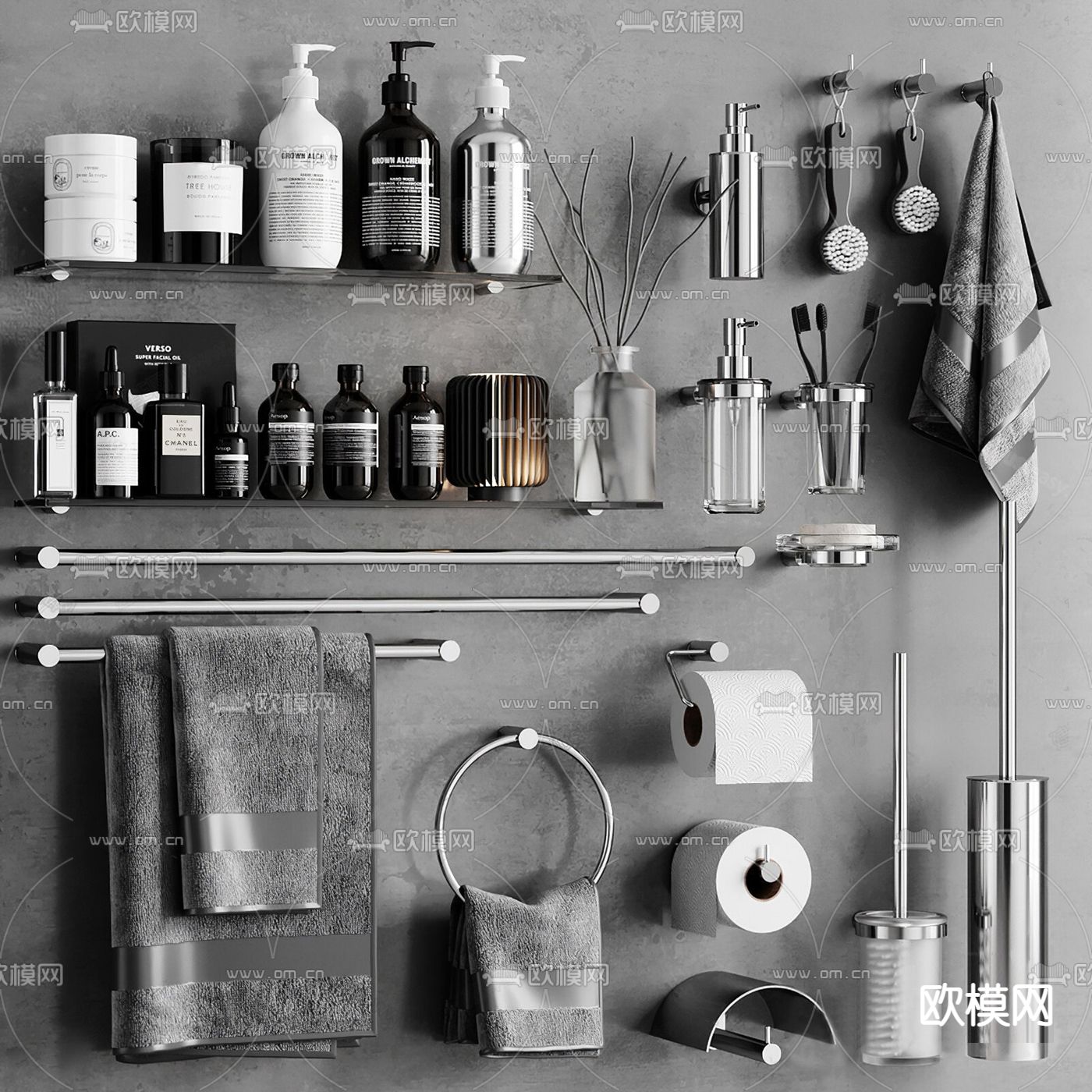 现代洗浴用品su模型下载（渲染图1）