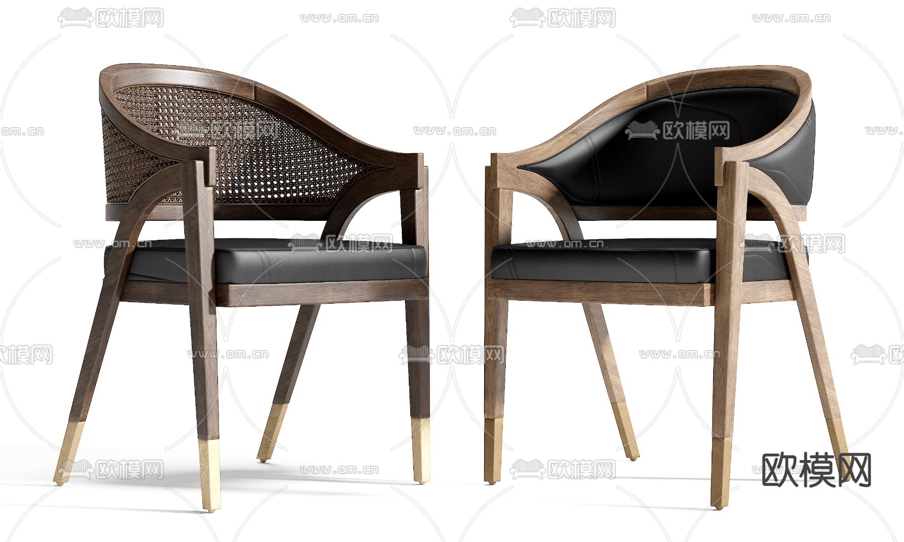 侘寂实木藤编单椅3d模型下载