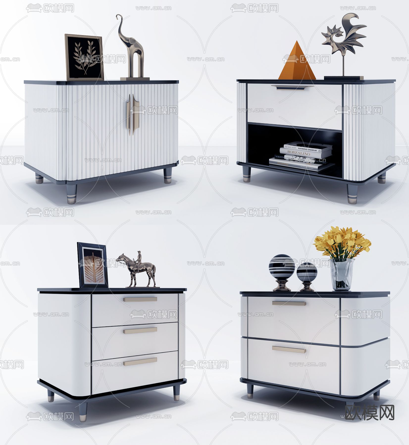 现代轻奢床头柜免费3d模型下载