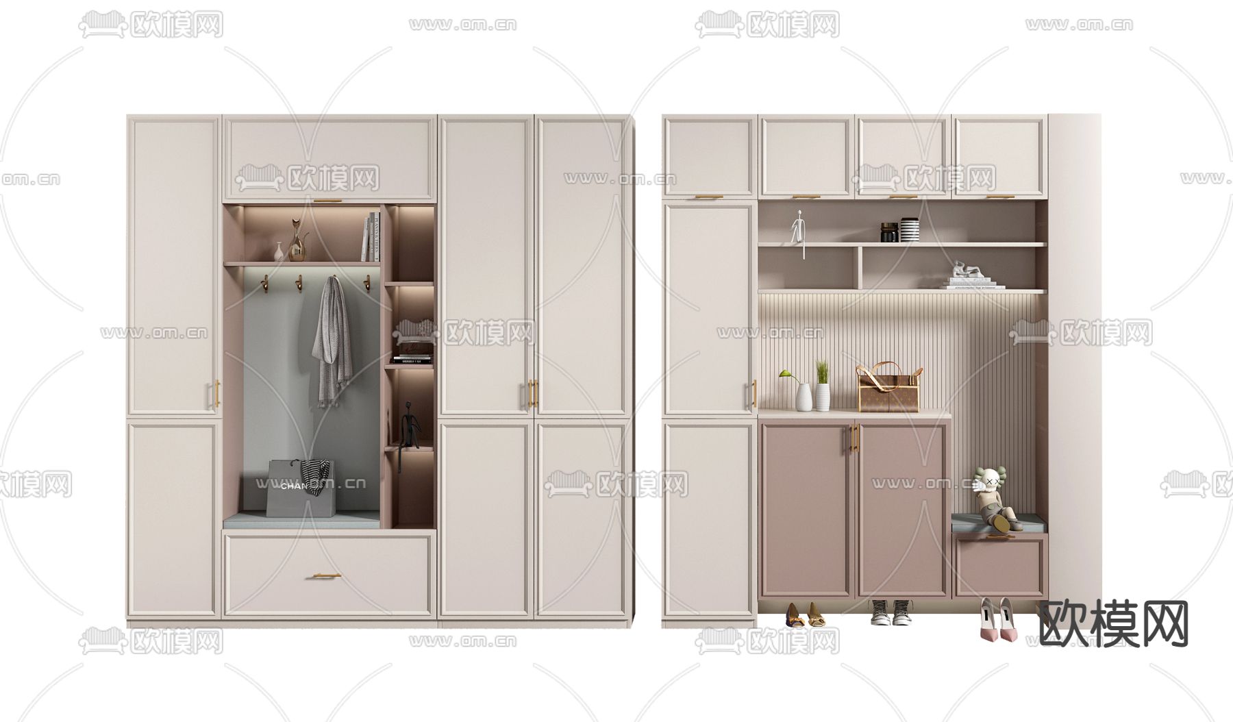 简欧鞋柜su模型下载（渲染图1）