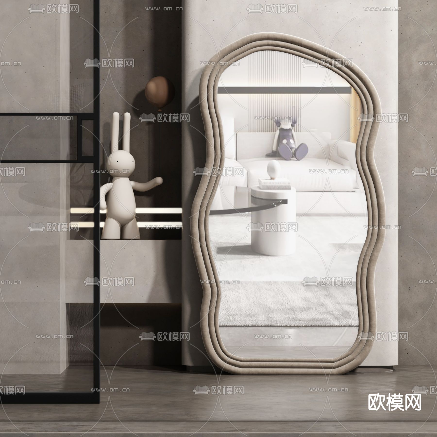 侘寂风穿衣镜全身镜3d模型下载