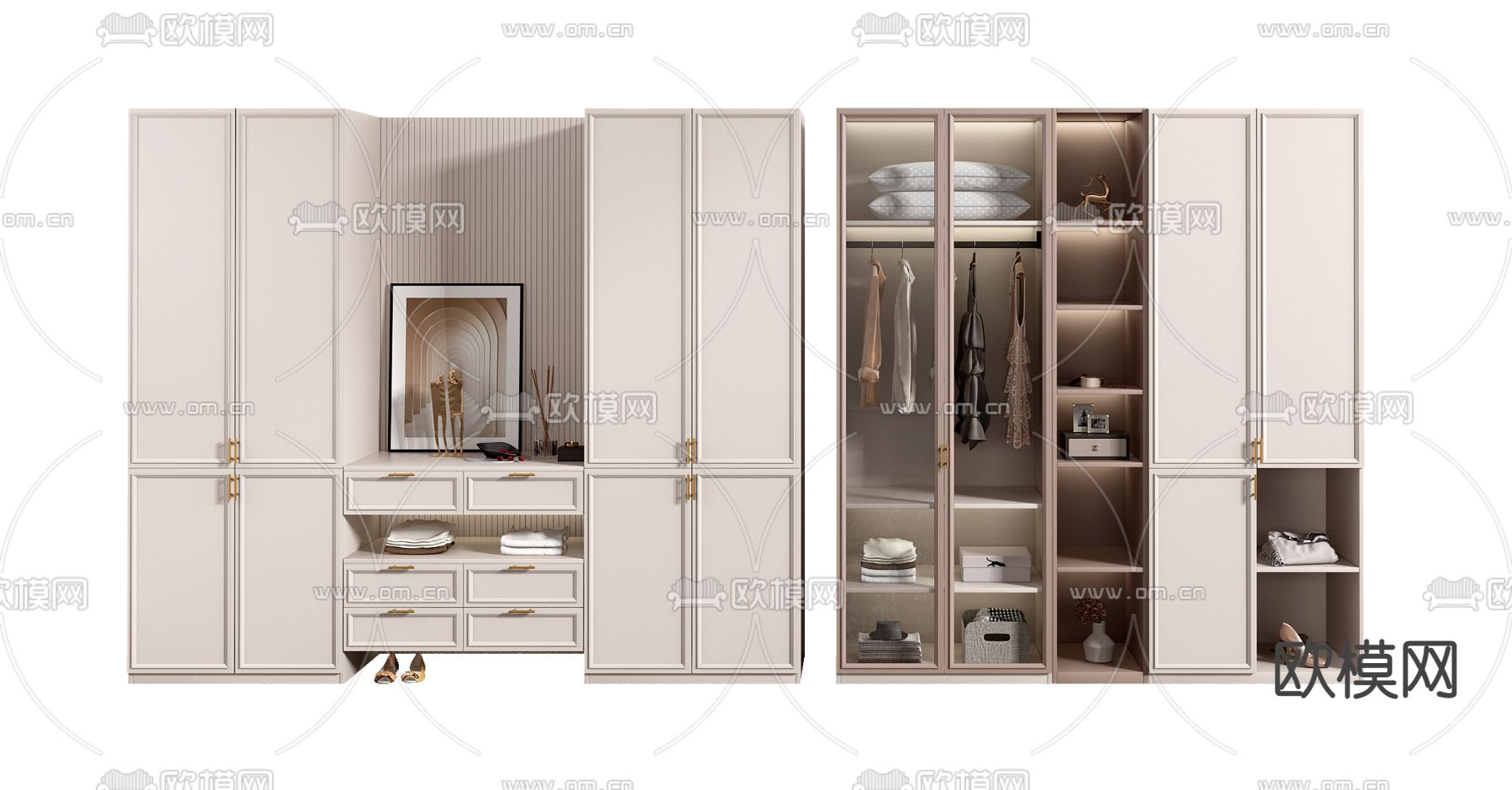 简欧衣柜su模型下载（渲染图1）