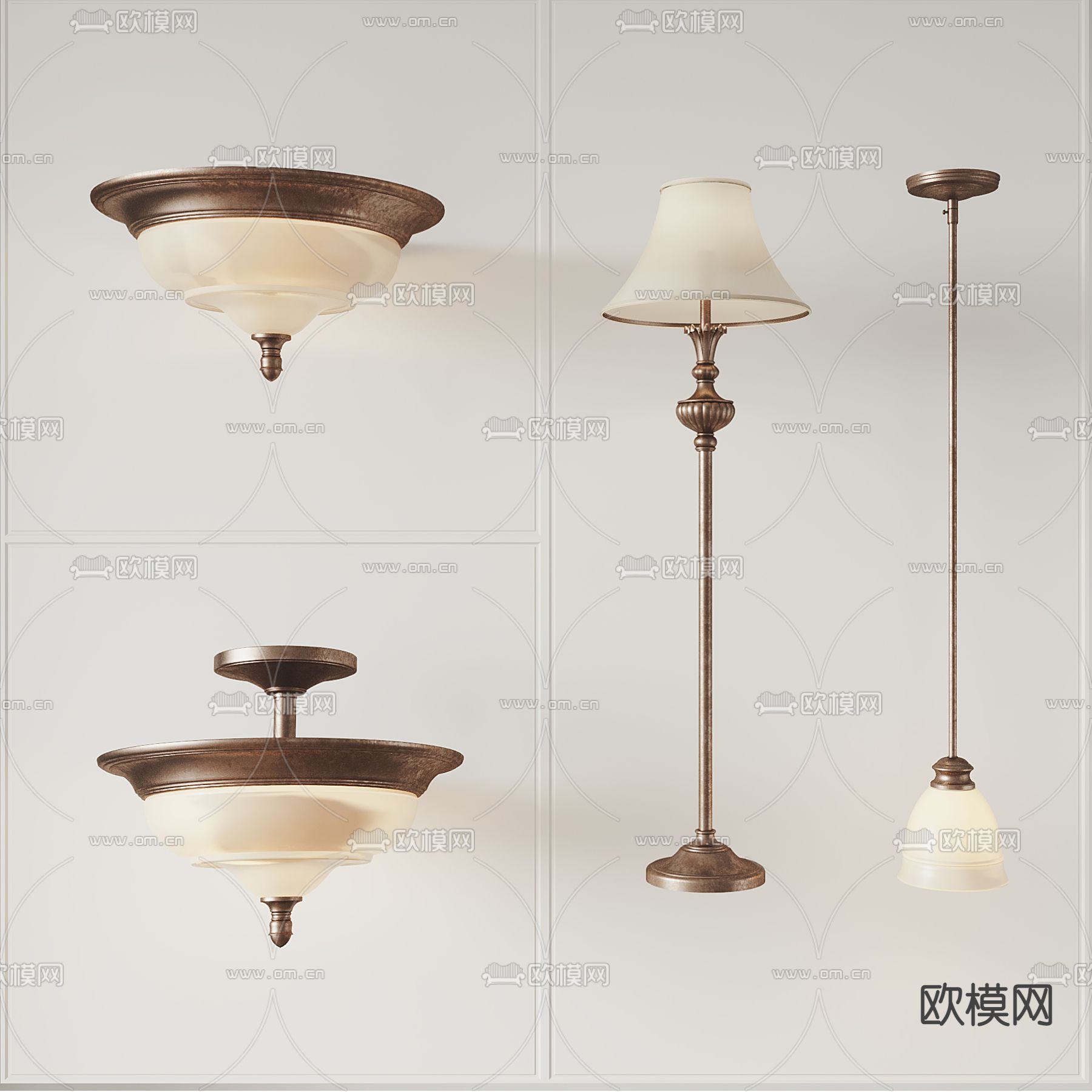 美式吸顶灯su模型下载（渲染图1）