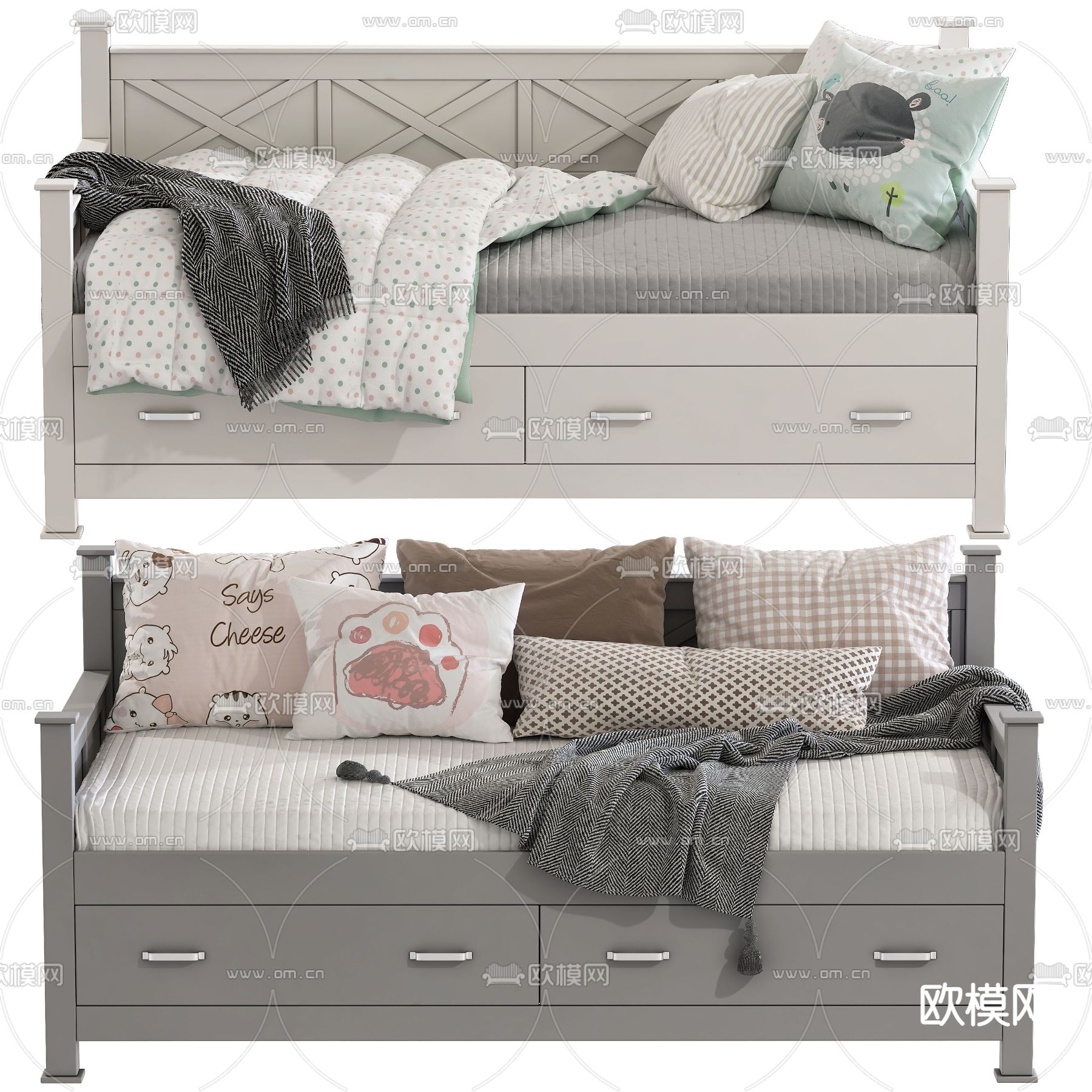 北欧多功能布艺沙发床3d模型下载（渲染图1）