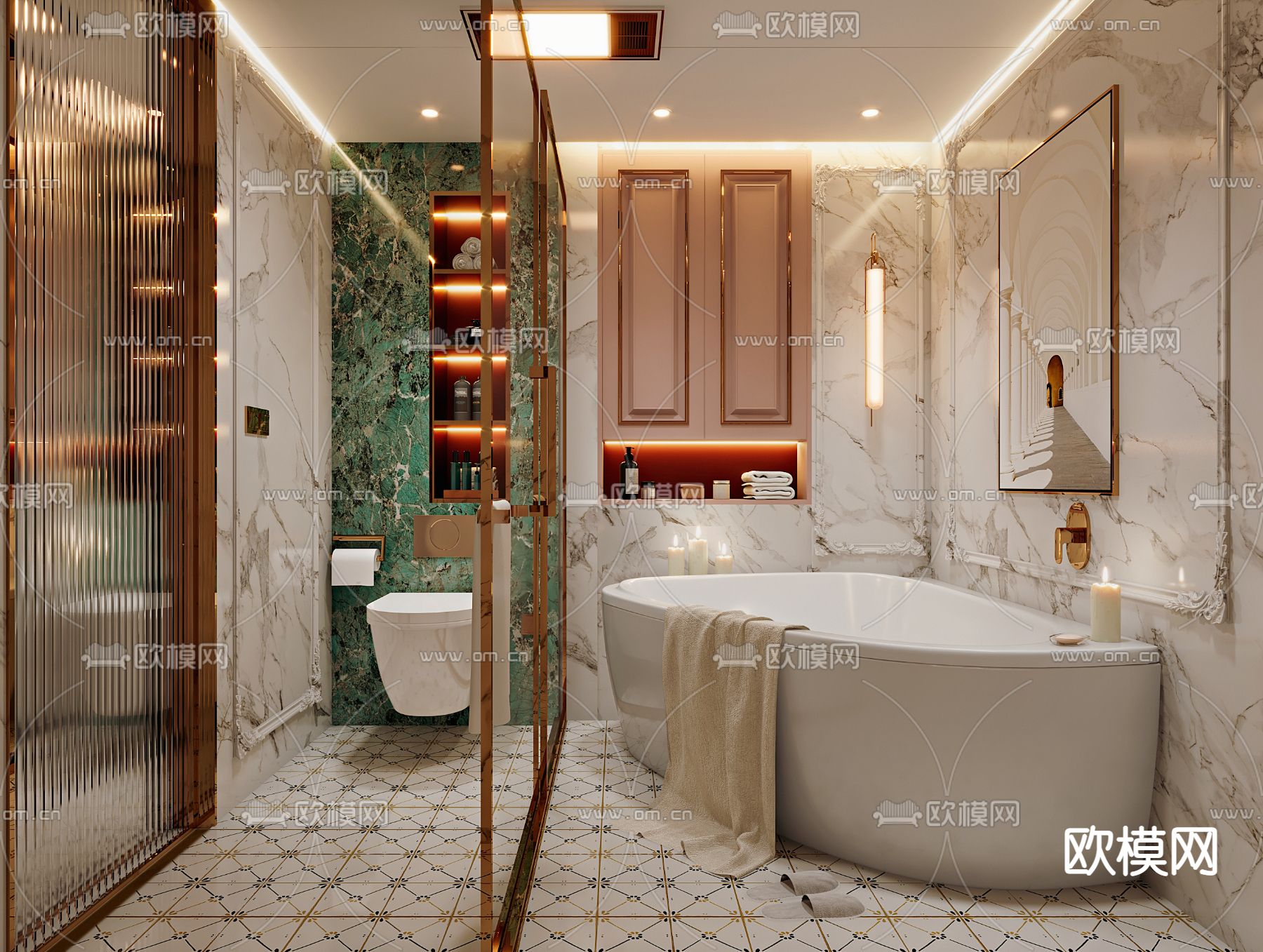 现代轻奢卫生间浴室3d模型下载