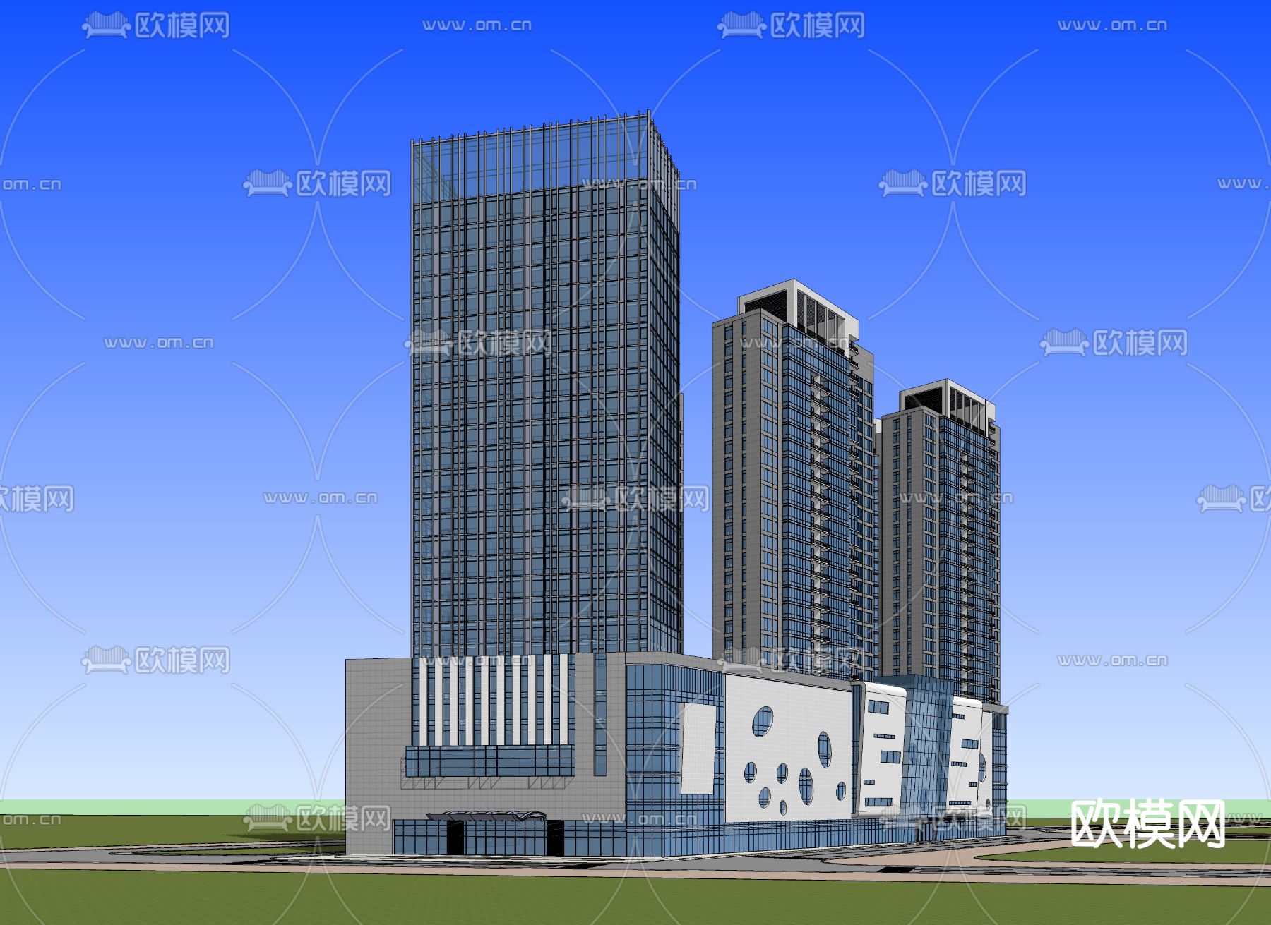 现代办公楼鸟瞰su模型