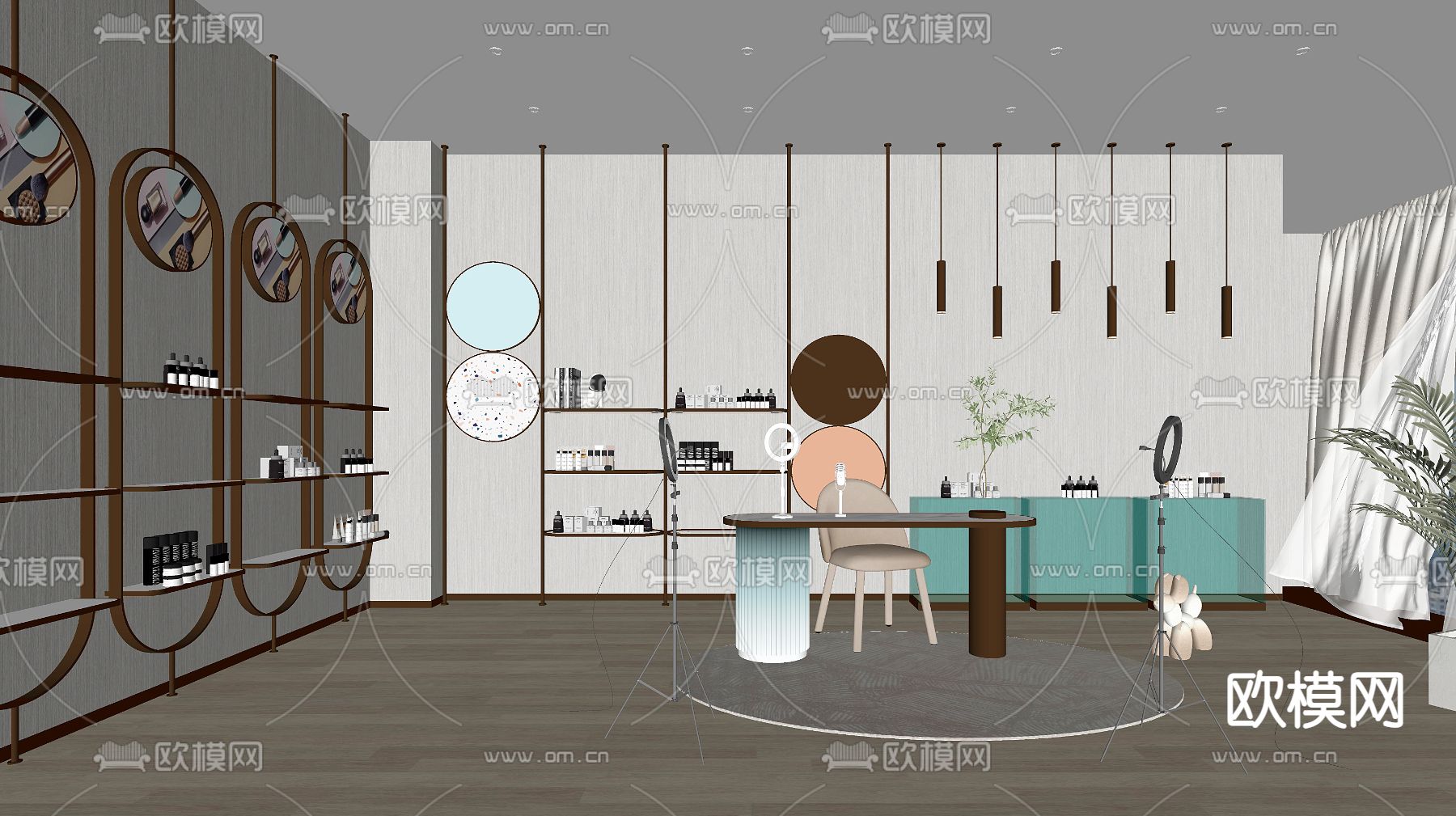 现代化妆品店直播间su模型