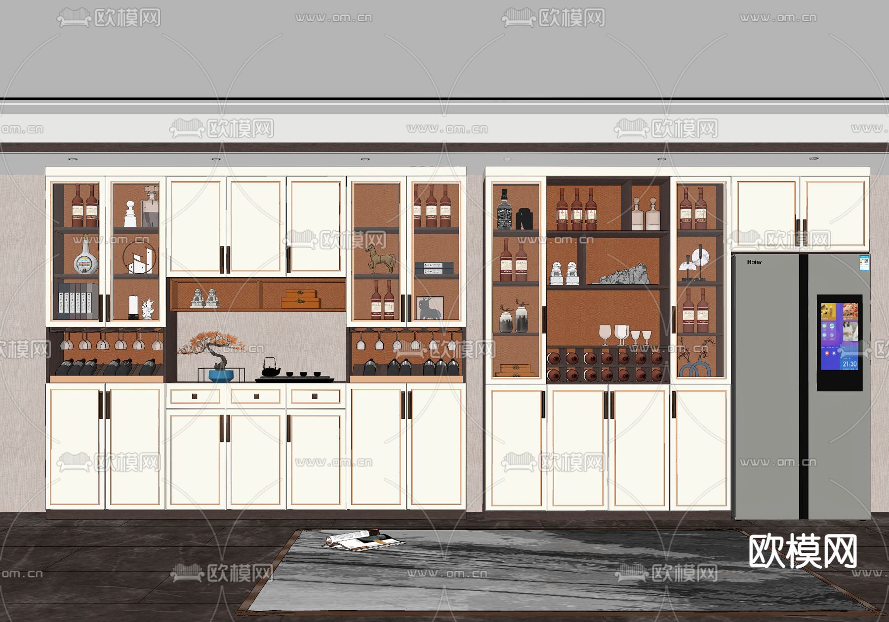 现代轻奢酒柜su模型下载（渲染图2）
