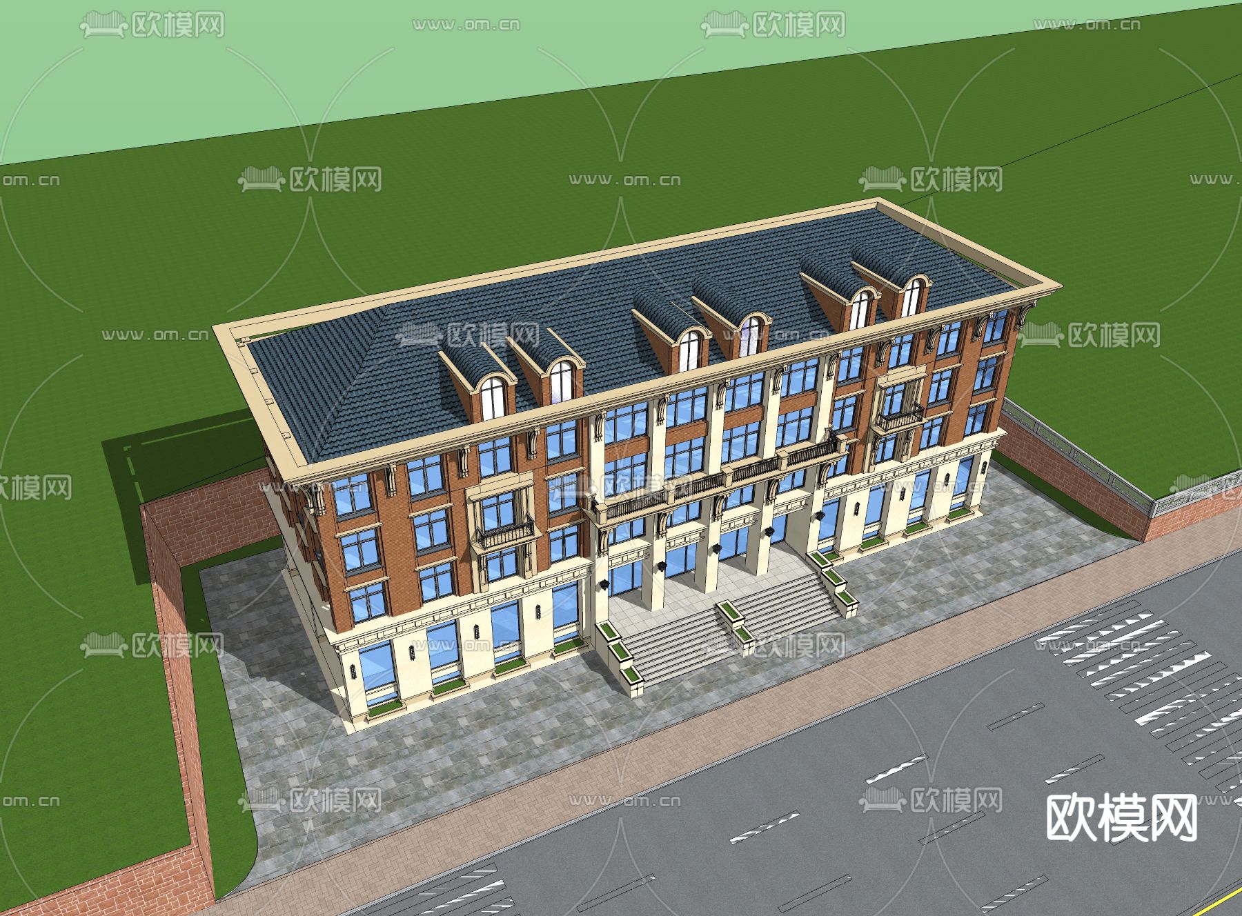 欧式办公楼su模型下载（渲染图2）