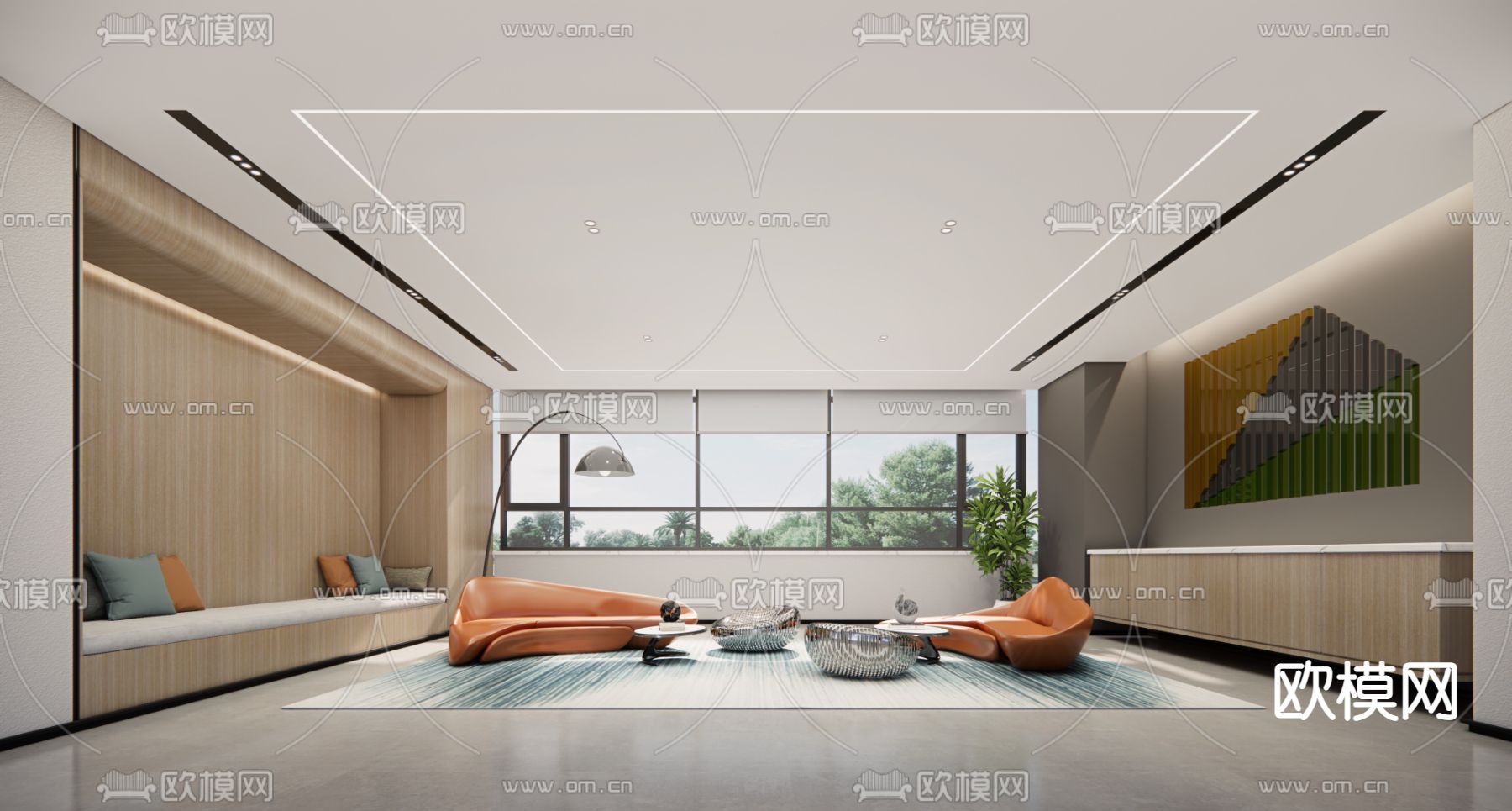 现代办公室休息区su模型下载（渲染图1）