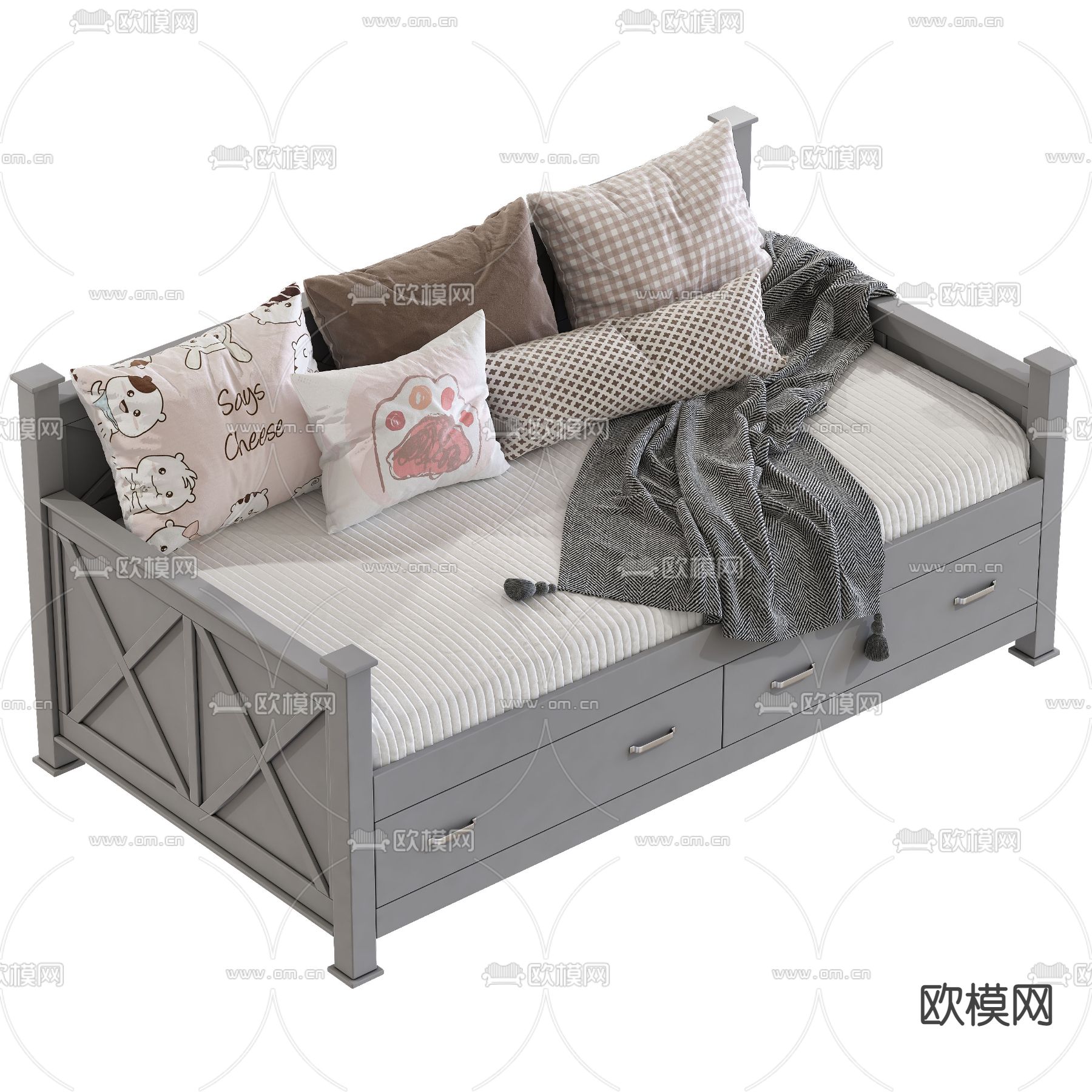 北欧多功能布艺沙发床3d模型下载（渲染图3）