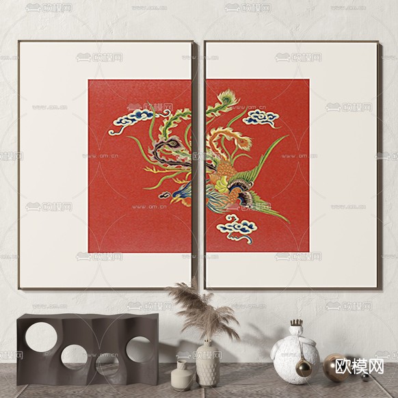新中式装饰挂画免费3d模型下载