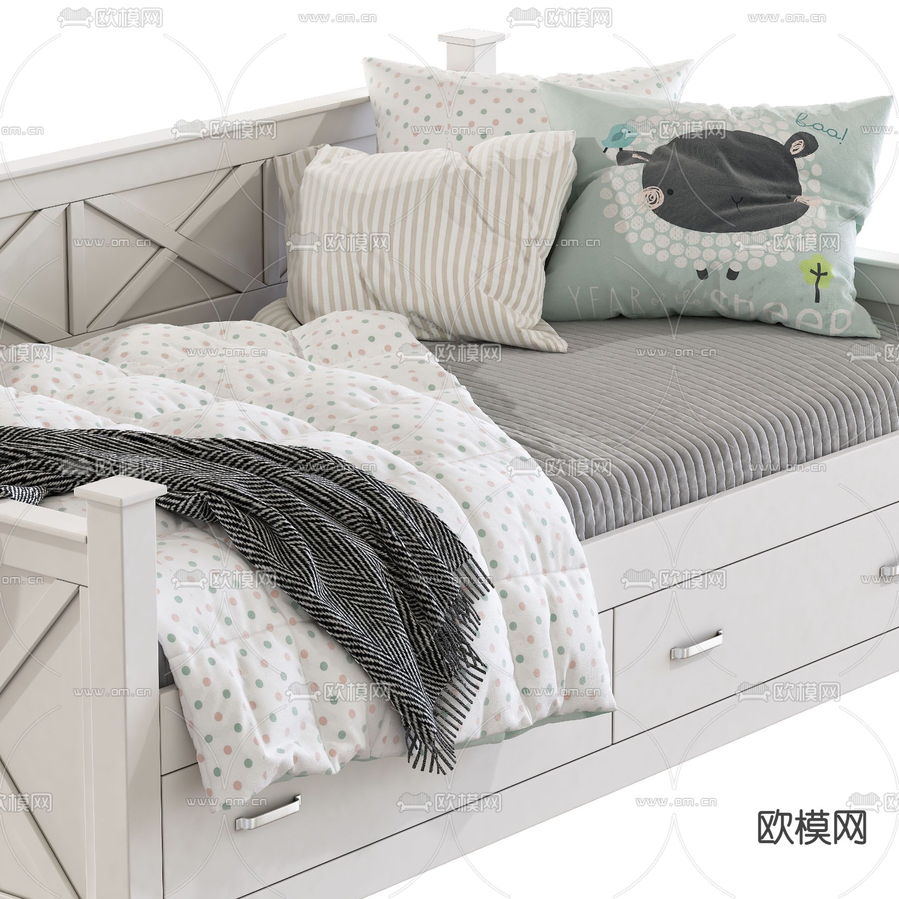 北欧多功能布艺沙发床3d模型下载（渲染图5）