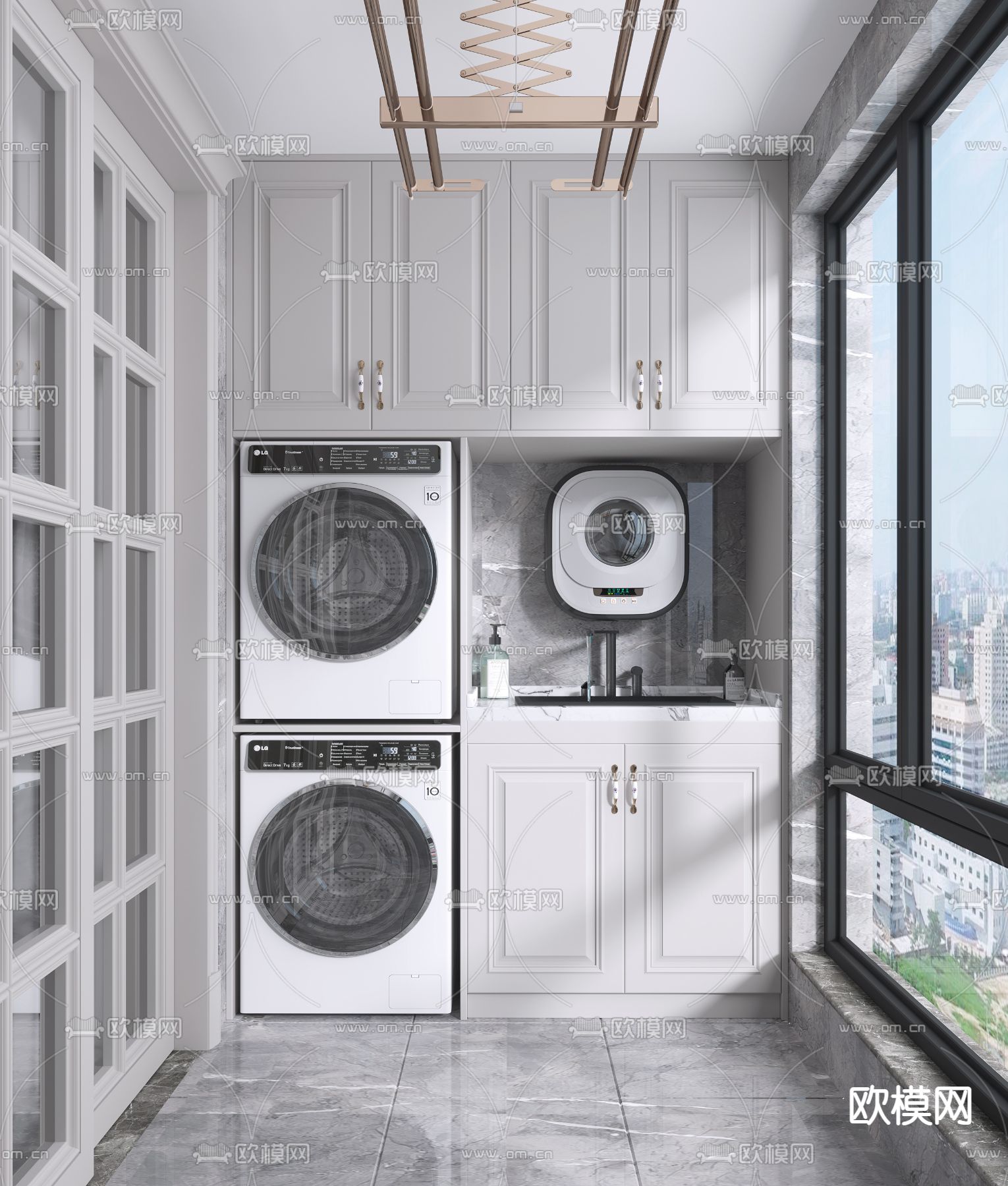 美式阳台洗衣房3d模型下载