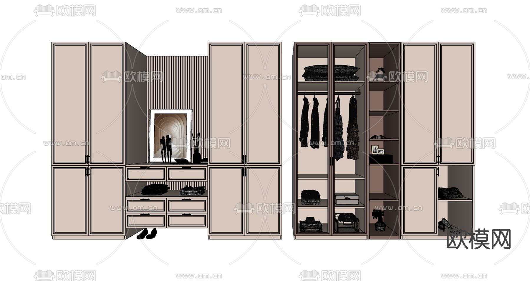 简欧衣柜su模型下载（渲染图2）