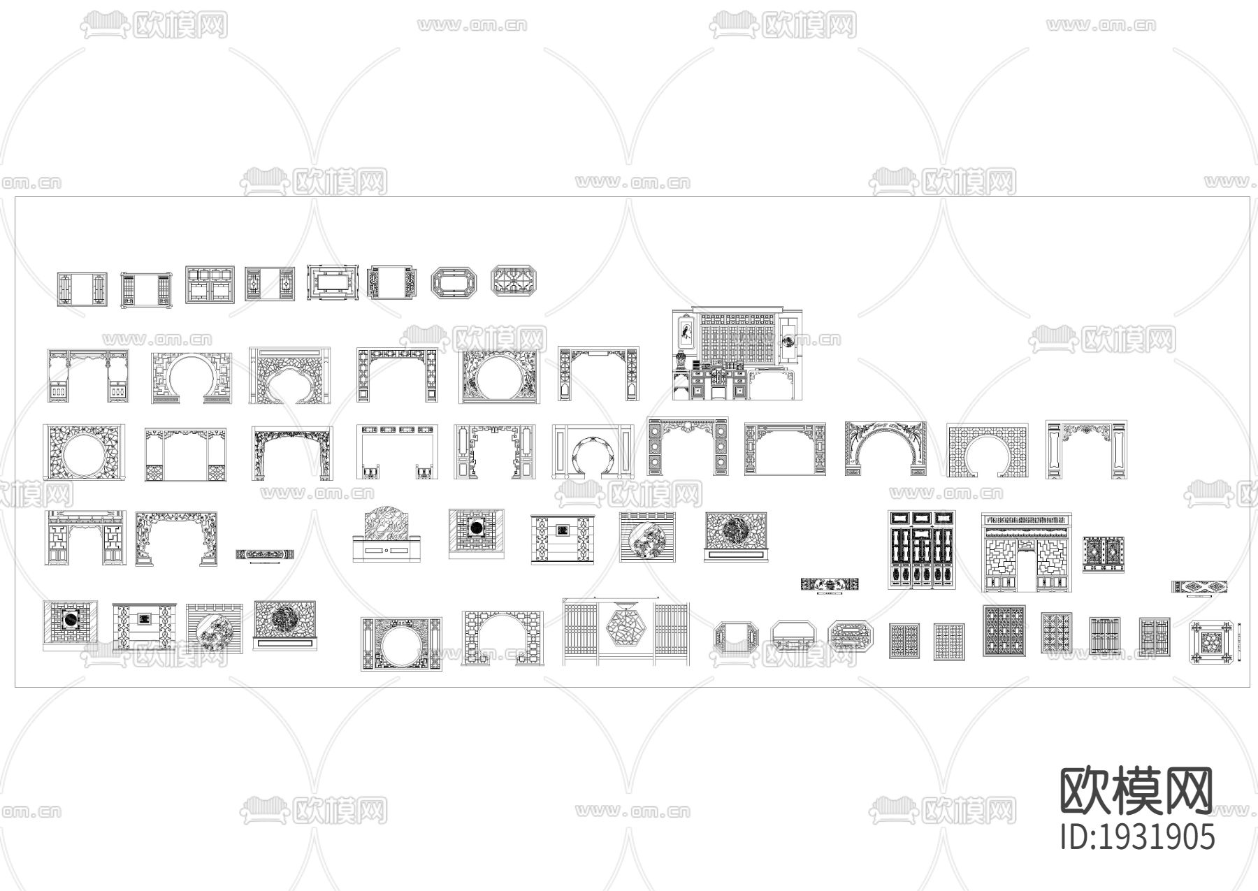 中式屏风垭口CAD图库下载（渲染图2）