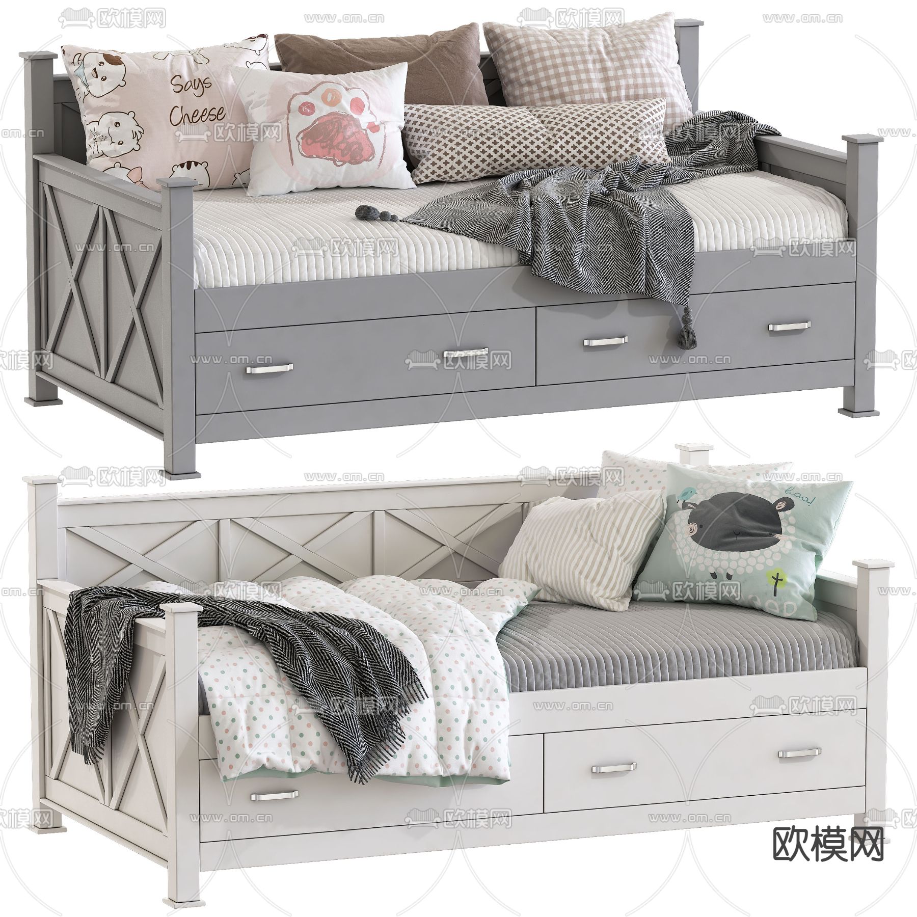 北欧多功能布艺沙发床3d模型下载（渲染图4）