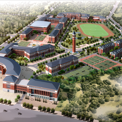  现代校园鸟瞰su模型 
