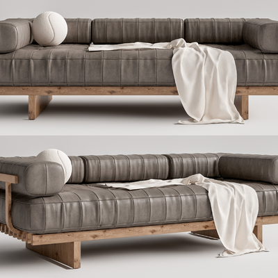 现代皮革多人沙发su模型