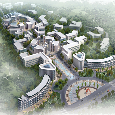  现代办公楼鸟瞰su模型 