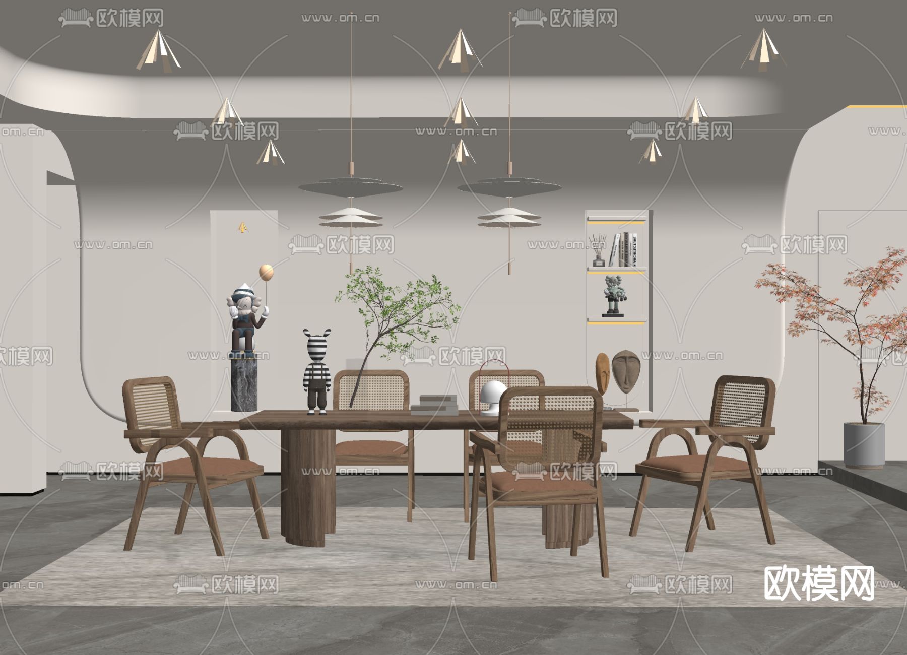 侘寂风实木餐桌椅su模型下载（渲染图2）
