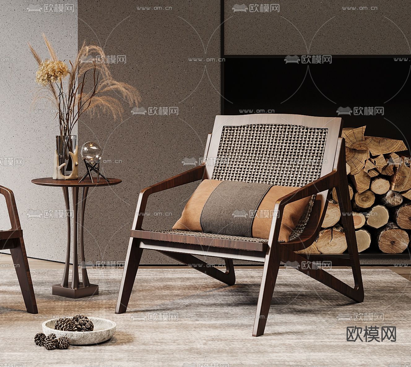侘寂实木休闲椅3d模型下载（渲染图2）