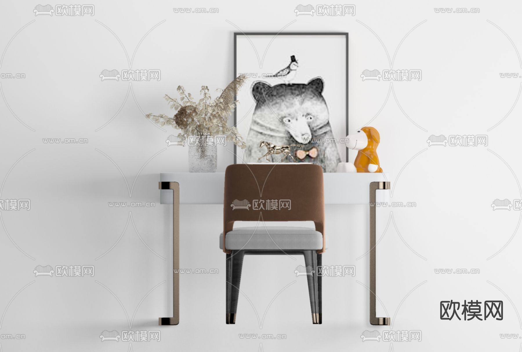 现代书桌椅免费3d模型下载