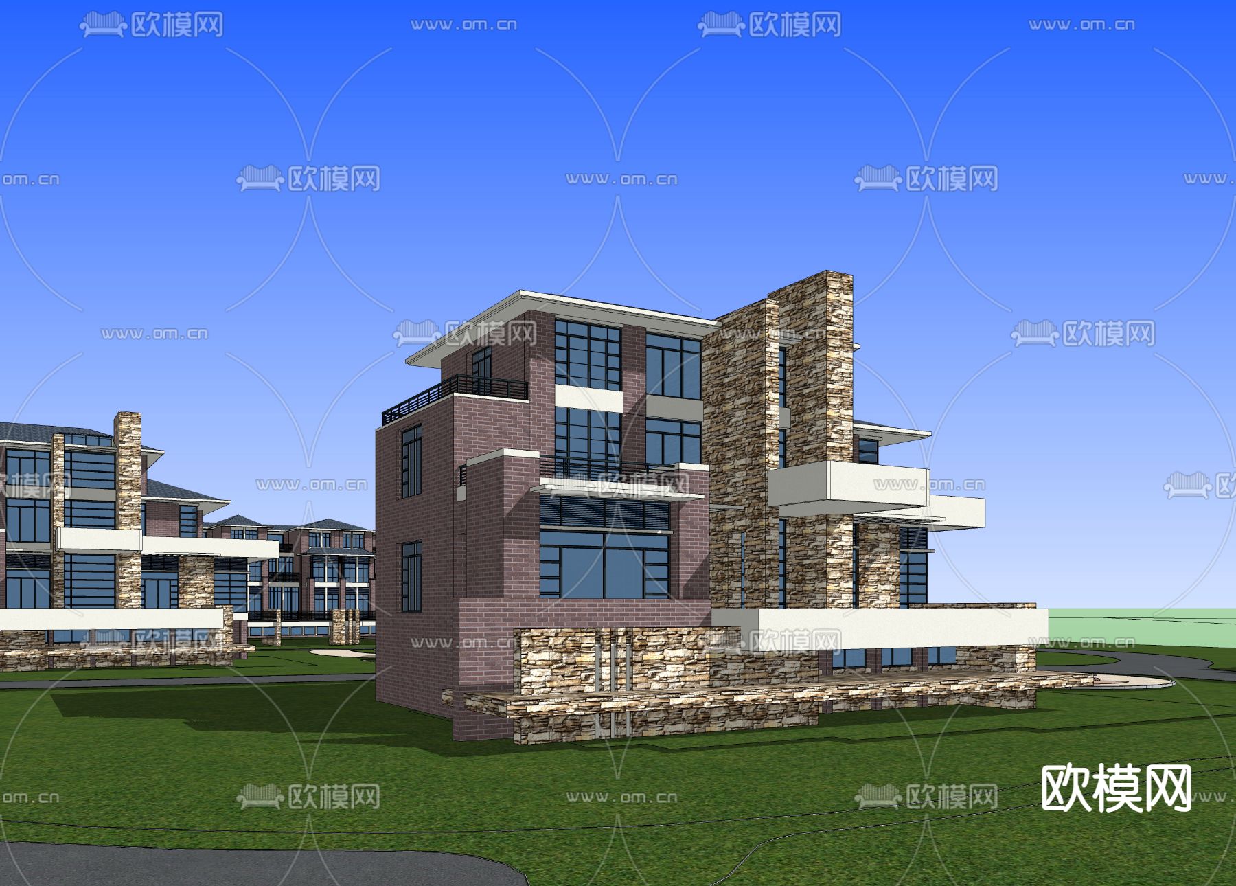 现代别墅区鸟瞰su模型下载（渲染图3）