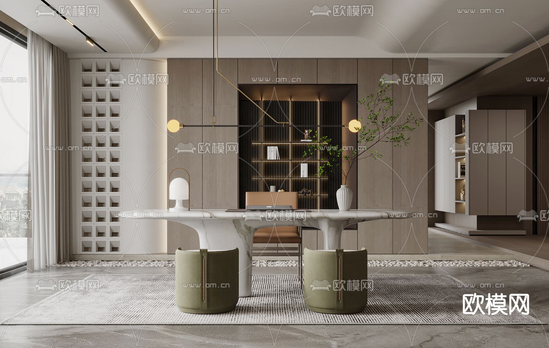 现代书房3d模型下载（渲染图1）