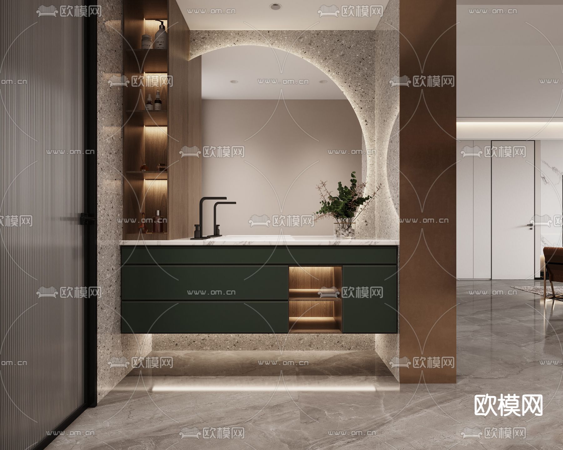 现代轻奢客厅餐厅3d模型下载（渲染图5）