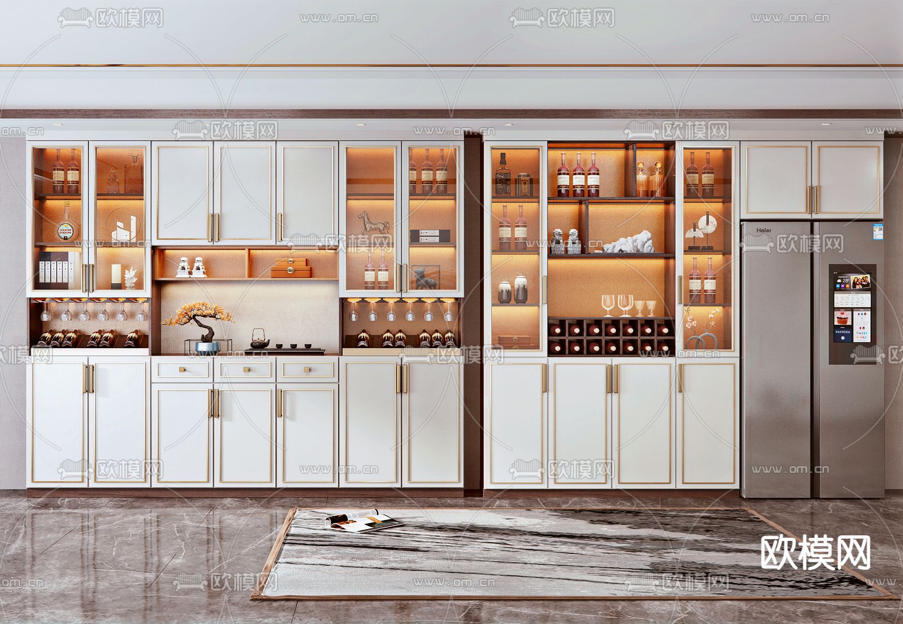现代轻奢酒柜su模型下载（渲染图1）