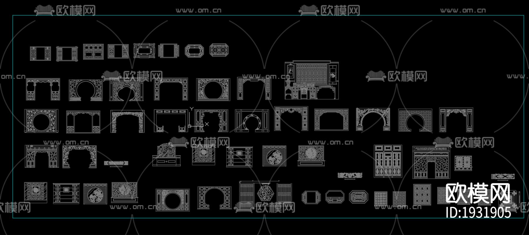 中式屏风垭口CAD图库下载（渲染图1）