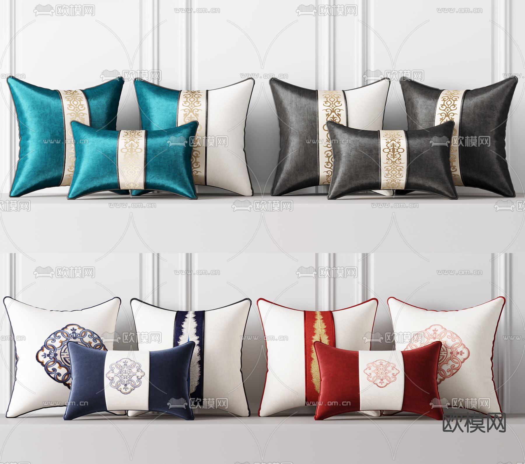 新中式轻奢抱枕3d模型下载