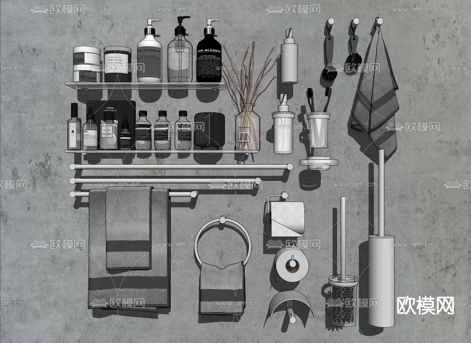 现代洗浴用品su模型下载（渲染图2）
