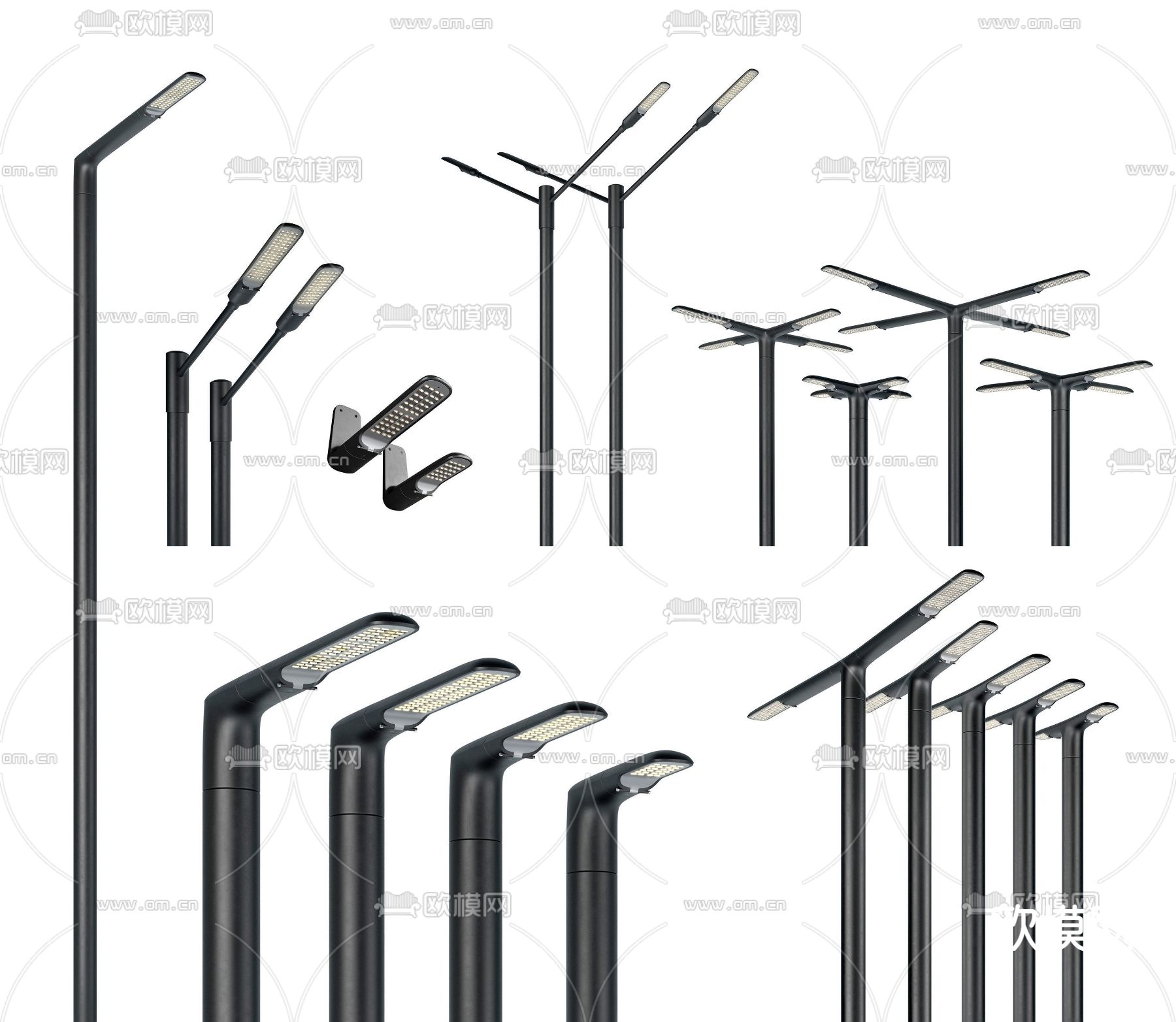 现代金属路灯3d模型下载（渲染图1）
