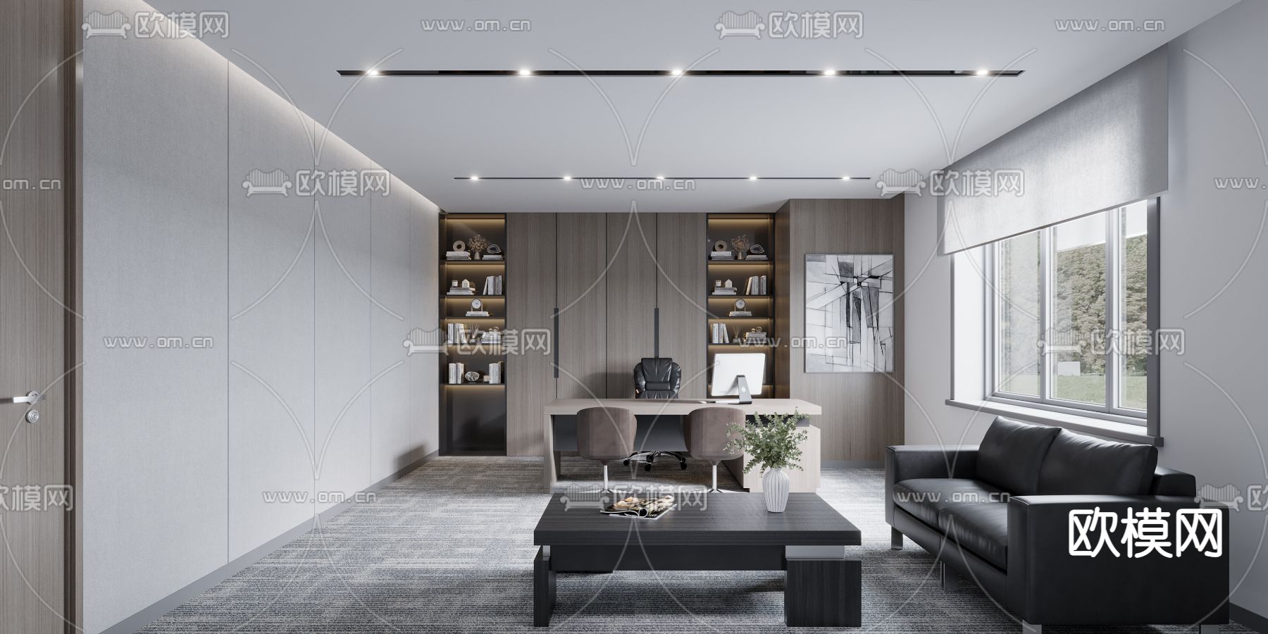 现代高级灰总经理室3d模型下载