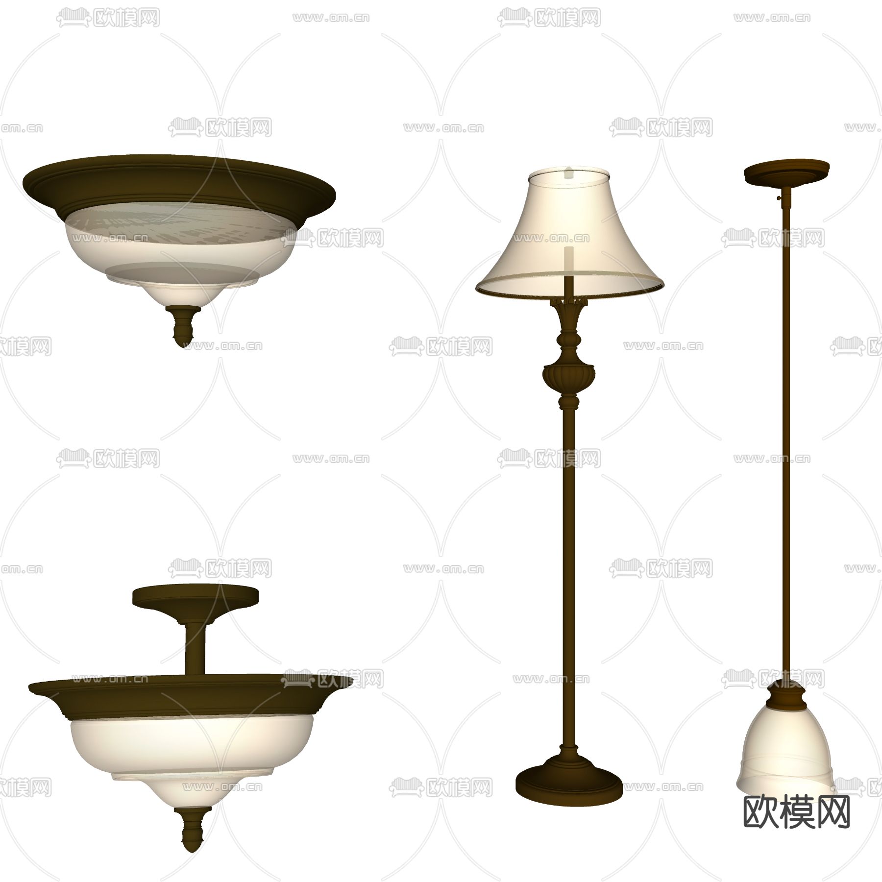 美式吸顶灯su模型下载（渲染图2）