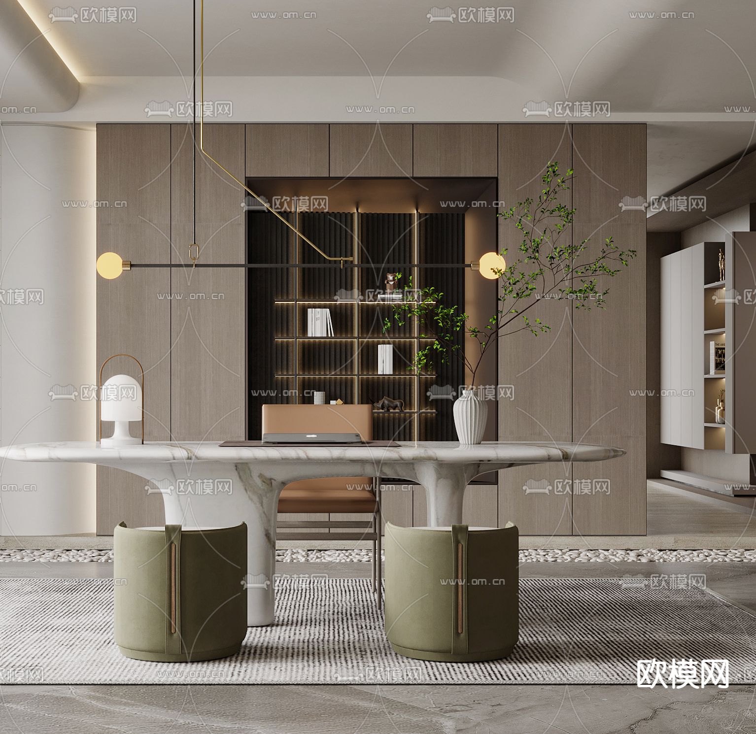 现代书房3d模型下载（渲染图2）