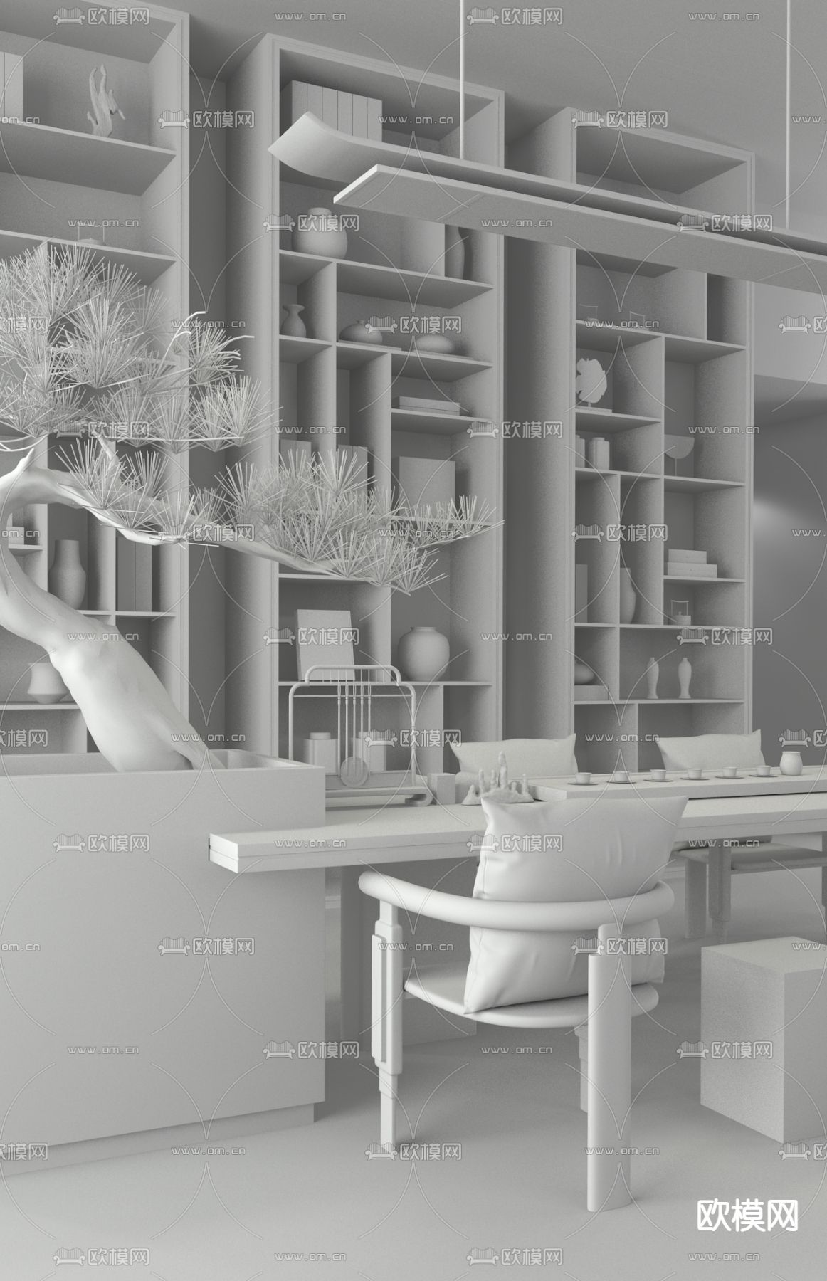 德坚设计 新中式售楼处洽谈区3d模型下载（渲染图2）