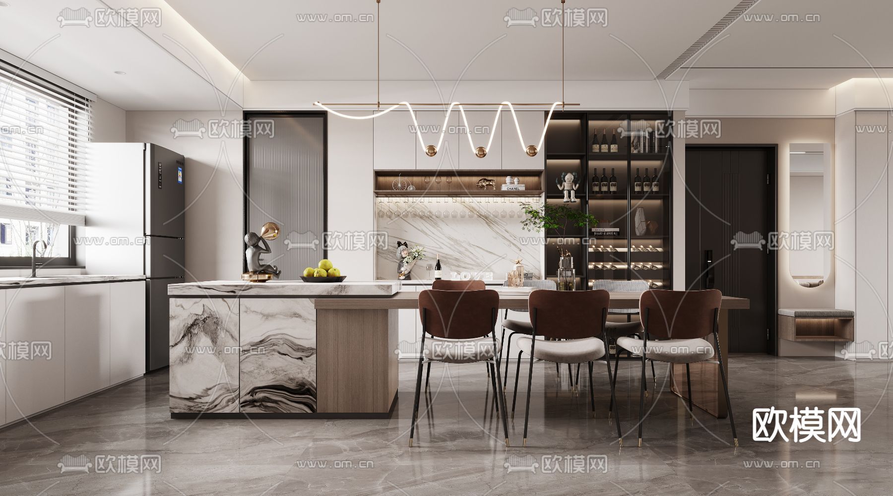 现代轻奢客厅餐厅3d模型下载（渲染图4）