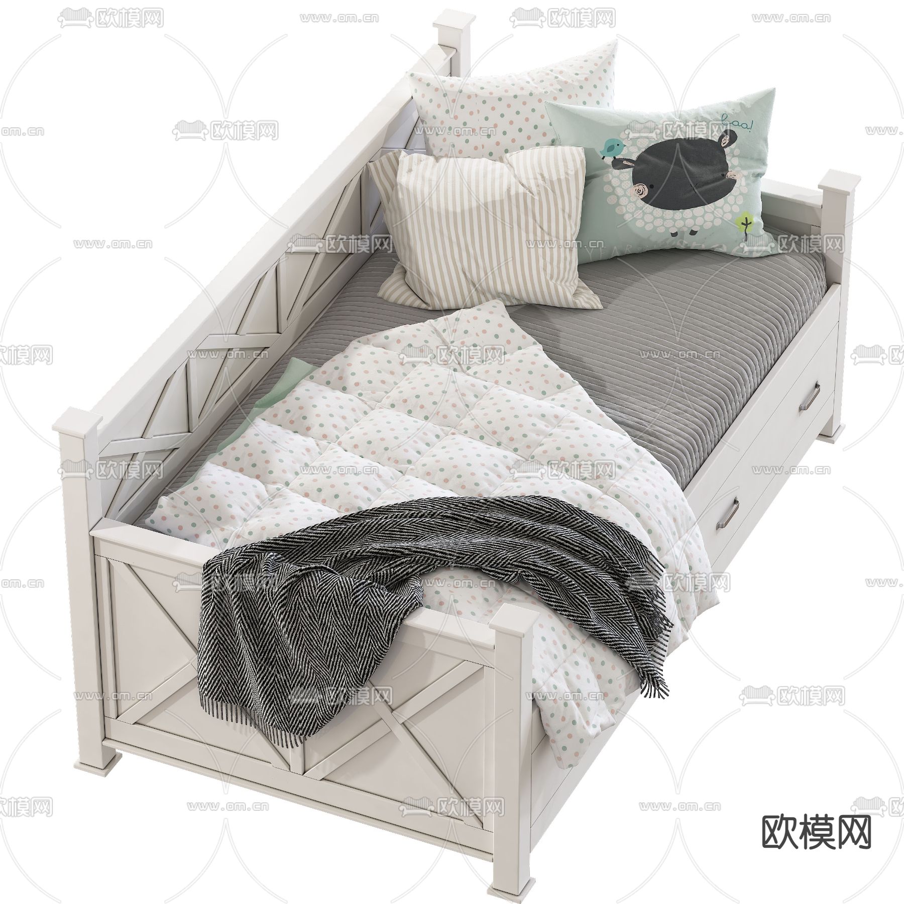 北欧多功能布艺沙发床3d模型下载（渲染图2）