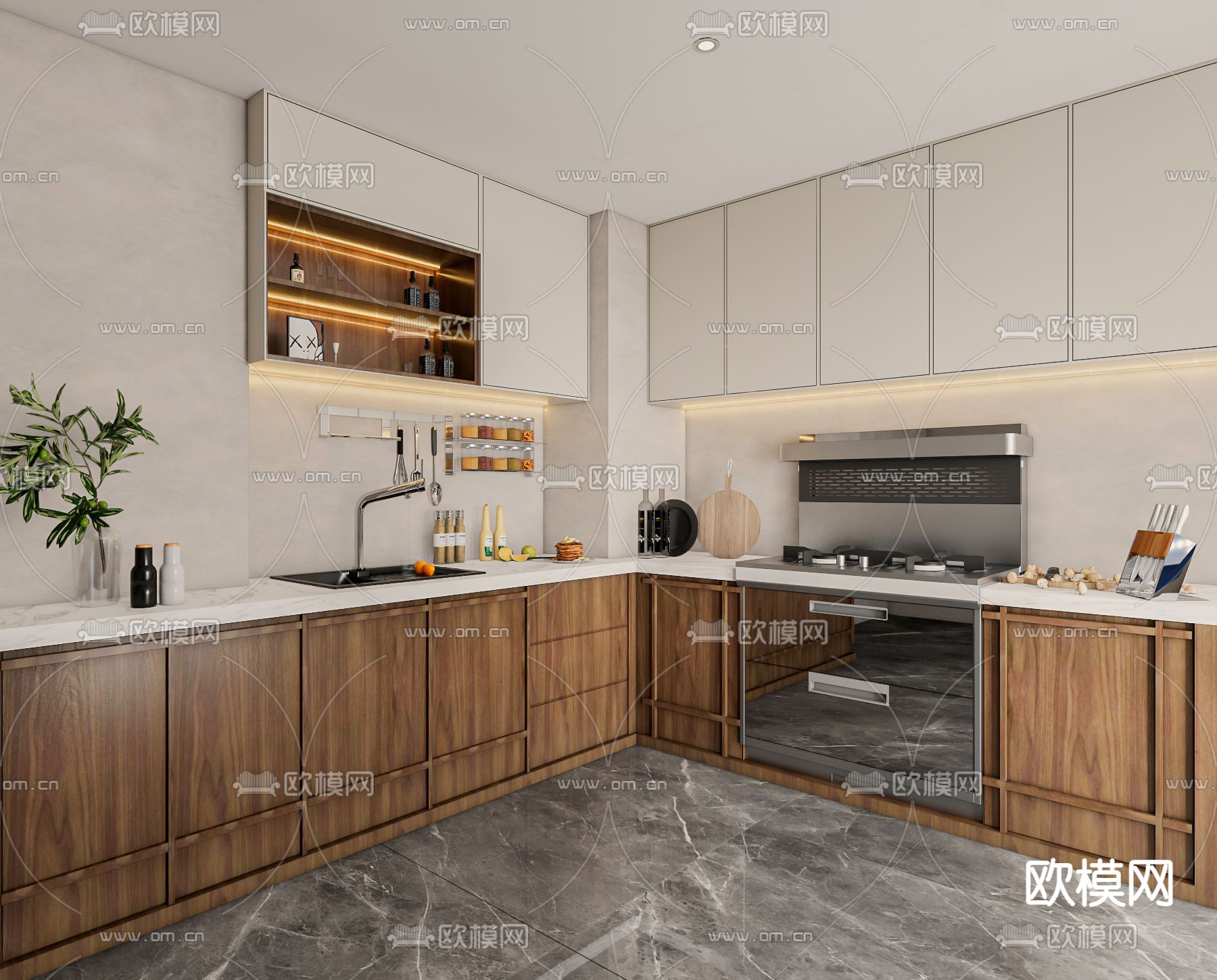 侘寂厨房su模型下载（渲染图1）
