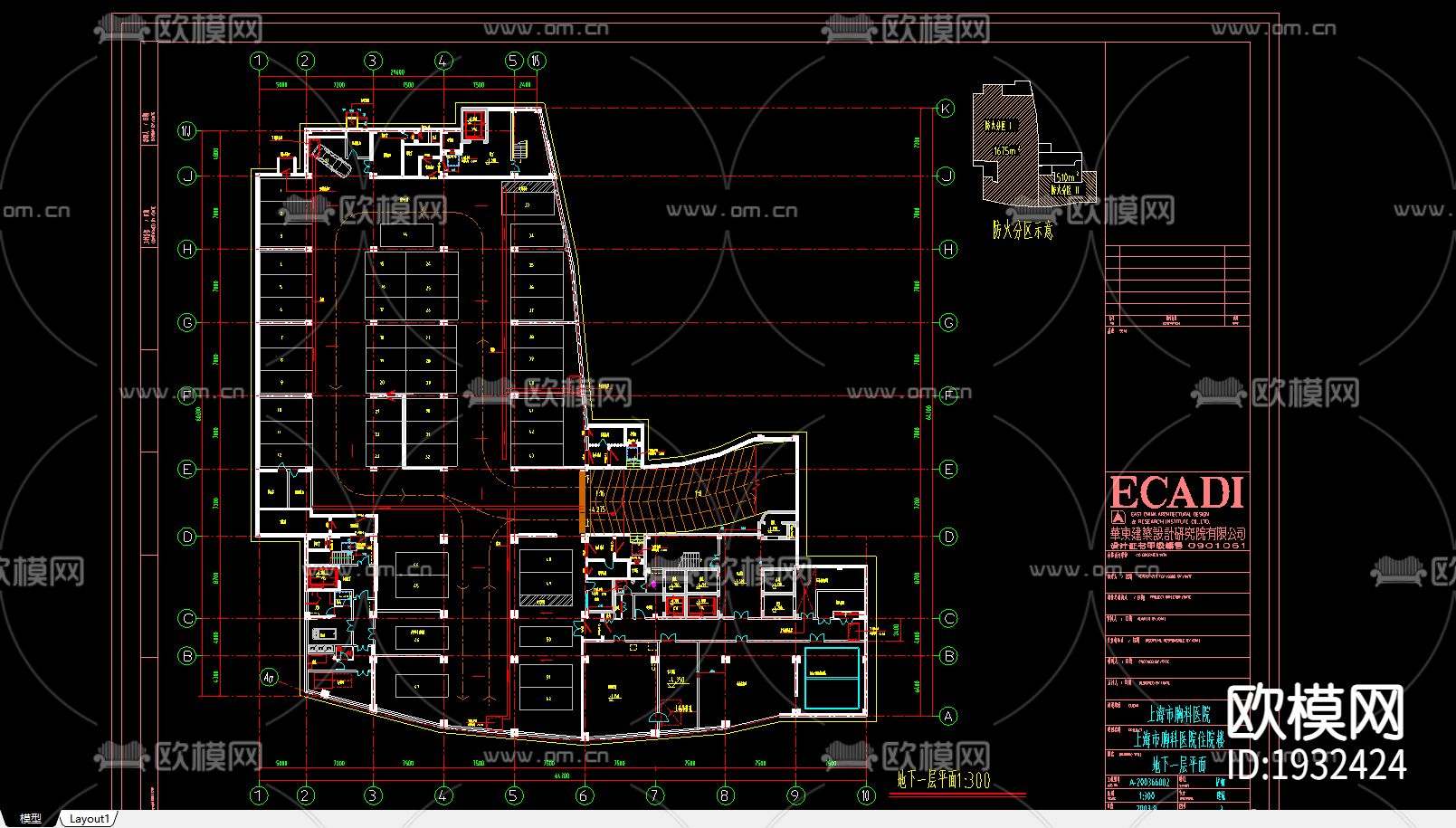 上海市胸科医院cad施工图下载（渲染图4）