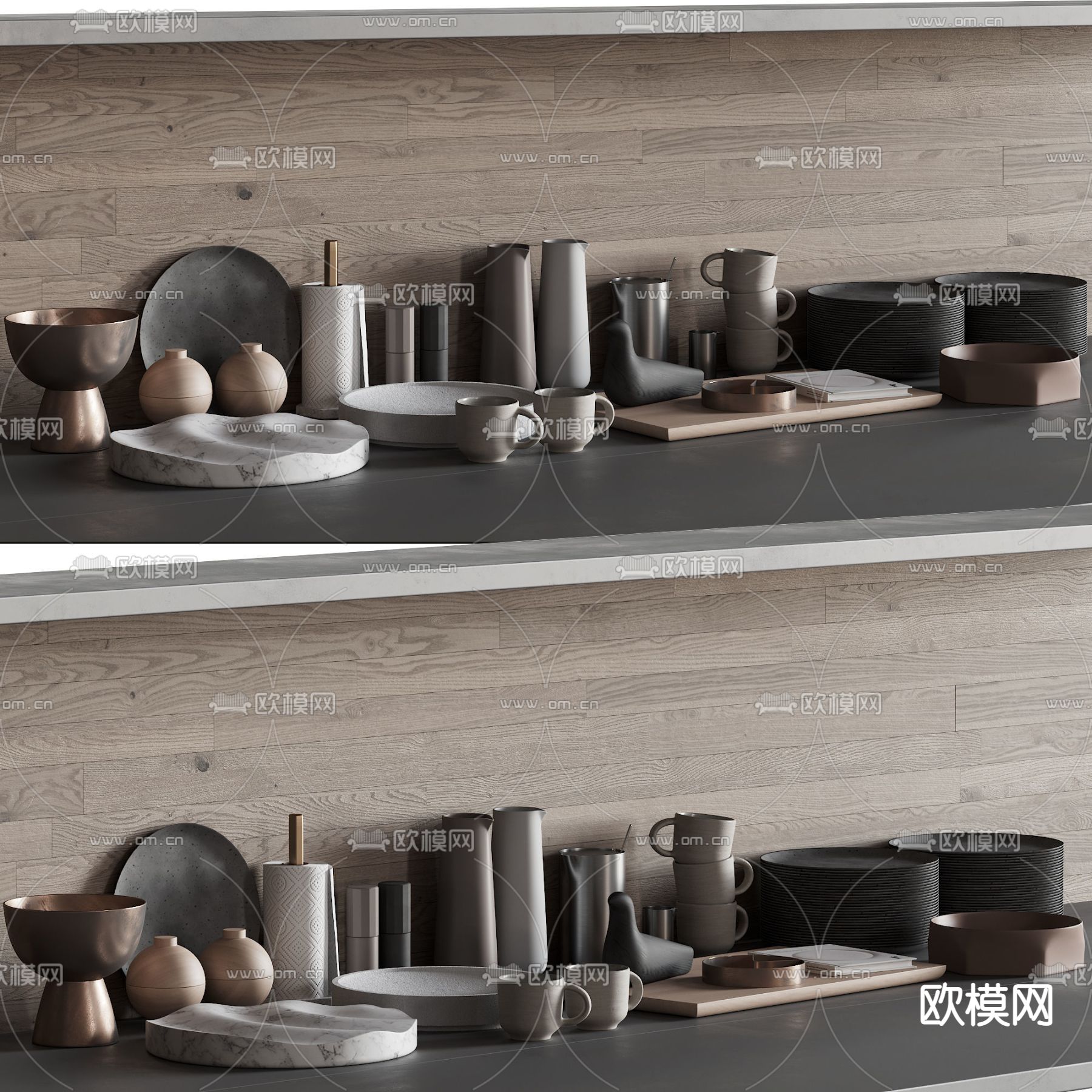 现代碗碟杯子厨具用品3d模型下载（渲染图1）